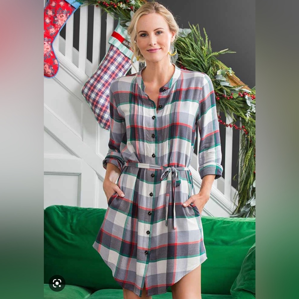 Matilda Jane Coming To Town Plaid Shirt Dress Size Large